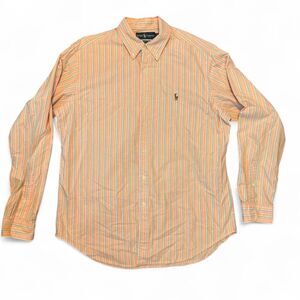 Polo Ralph Lauren pink & White striped button-up casual preppy Pony Shirt Sz L